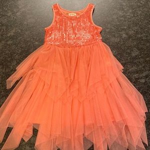 Cat and Jack Coral/Pink Girls Sequins Tulle Sleeveless Dress